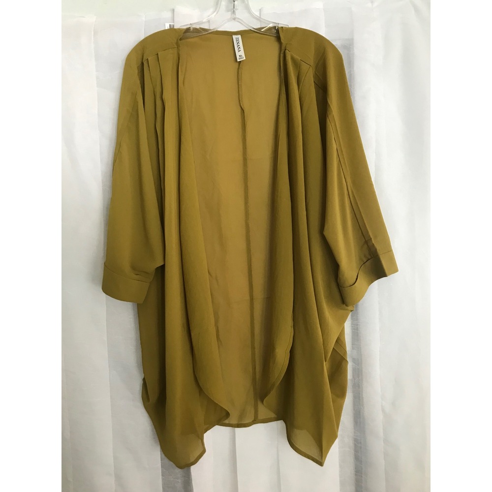 ZENANA Women's Olive Green Open Front Kimono Cardigan‎ Top L